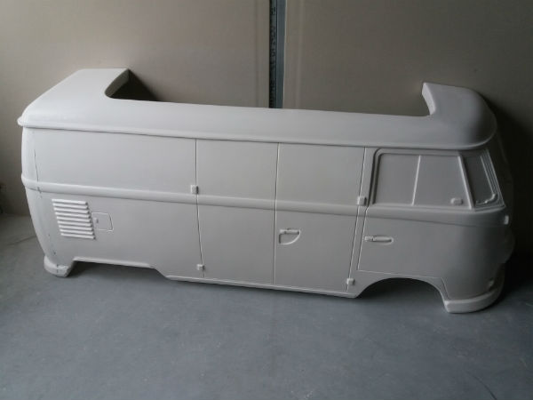 fiberglass object, bully, pickup bully, samba, panel,transporter,gocart body, pedal car, tot rod, cox, beetle, combi, replica, wall decoration,life size sculpture