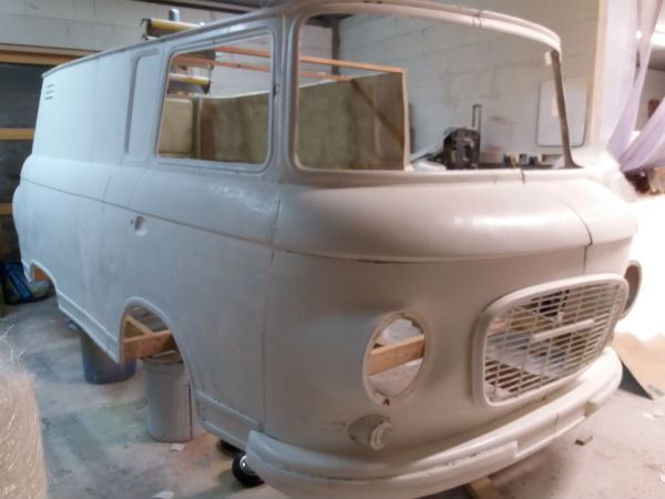 image of a replica barkas, full-size barkas, fiberglass barkas, set piece, set construction, movieprop, film plug,setprop, stage plug, stage prop, the lady in the van, prop, props