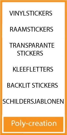 Stickers, adhesive letters, floor stickers, white vinyl stickers, transparent vinyl stickers, personalized sticker, window stickers, sandblasting foil, one way vision, two way vision, backlit sticker, lettering, wall sticker, wall sticker, sticker company westvlaanderen, sticker company ledegem, sticker company roeselare, sticker company Kortrijk, templates , stencils, painting template, spray templates